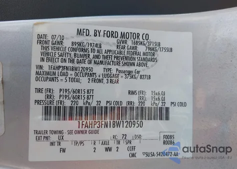 2011 Ford Focus Se from USA, damaged, VIN 1FAHP3FN1BW120950